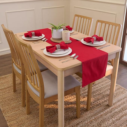 Encasa XO Table Runner, Cotton Canvas Dining Runner 13"x59" | Deep Red - Image 2