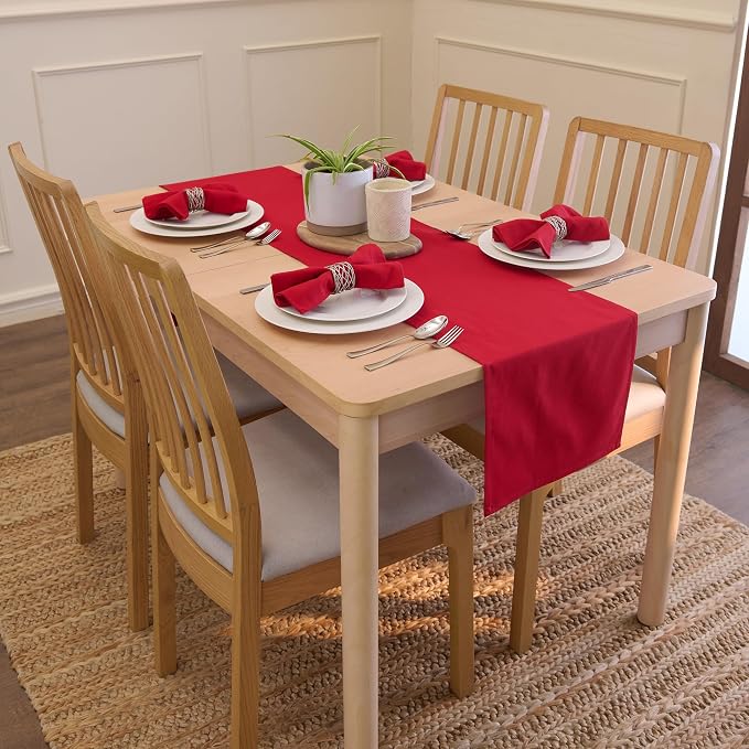 Encasa XO Table Runner, Cotton Canvas Dining Runner 13"x91" | Deep Red - Image 2