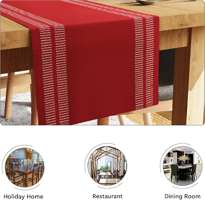 Encasa XO Table Runner, Yarn Dyed Ribbed Cotton 13"x72" | Ladder Red, 12-Ply - Image 4