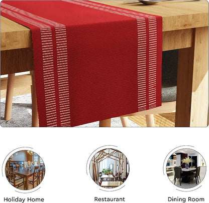 Encasa XO Table Runner, Yarn Dyed Ribbed Cotton 13"x59" | Ladder Red, 12-Ply - Image 4
