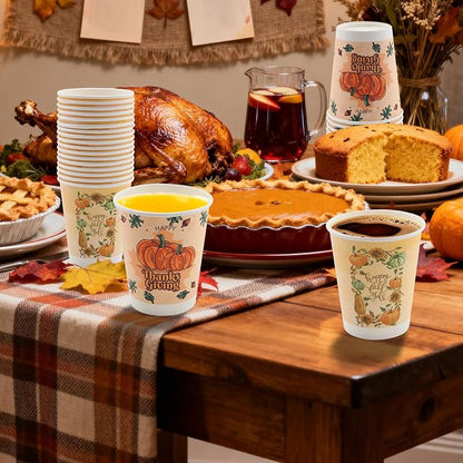 Tamone 100 PACK Thanksgiving Cups 9OZ Disposable Coffee Cups, Thanksgiving - Image 6