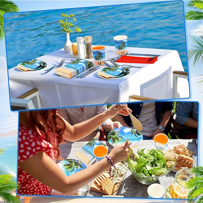 Funnymoom 250 Pcs Tropical Beach Party Decoration Summer Paper Plates Napkins - Image 5