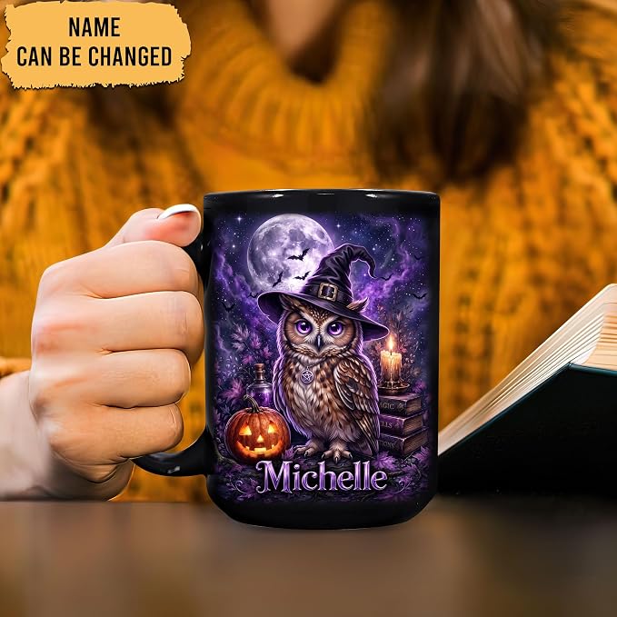 Hyturtle Personalized Halloween Owl Mug, Custom Name Gift - Image 2