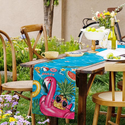 Summer Pool Flamingo Table Runner Spring Fun Float Party Burlap Table Runners - Image 6