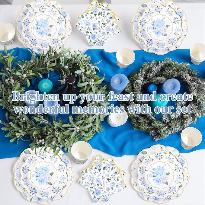 Funnymoom 250 Pcs Floral Party Decorations Flower Paper Plates Napkins and Cups - Image 5