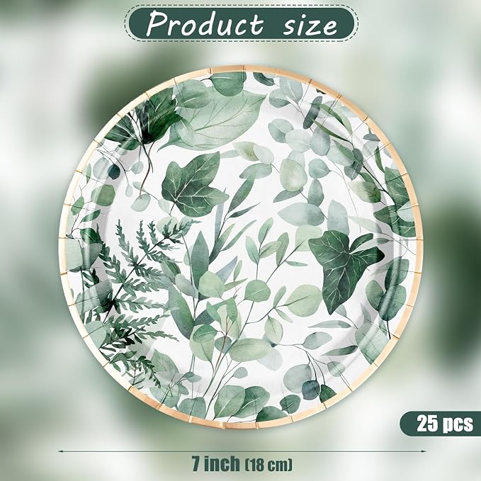 WRAPAHOLIC 25Pcs Eucalyptus Paper Plates - Image 2