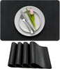 More Décor Faux Leather Placemats Set of 4 for Dining Table – Waterproof, Wipeable, Washable, Stain & Heat Resistant, Non-Slip Table Mats – 12 X 17 Inch (Solid Black, 4)
