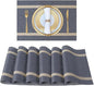 FAVE Placemats Set of 8 Blue Placemats Woven with Golden Thread Durable and Wipeable Vinyl Placemats Table Mats Set of 8 for Wedding, Banquet, Birthday, Party, Restaurant (Blue, 12"x18"-8PCS)
