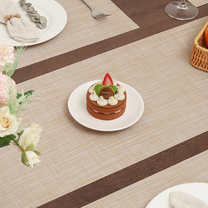 Myir JUN Beige Table Runner Home Decor Dining Table Runners | Vinyl Table - Image 3