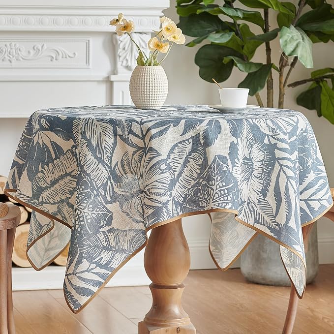 jinchan Blue Tropical Floral Linen Square Table Cloth 50x50 | Tropical - Image 6