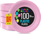 Pink Plastic Plates For Party 10" Pink Disposable Plates Heavy Duty 100 Pcs Plastic Dinnerware Sets Heavy Duty 350 GSM Disposable Dinnerware Set
