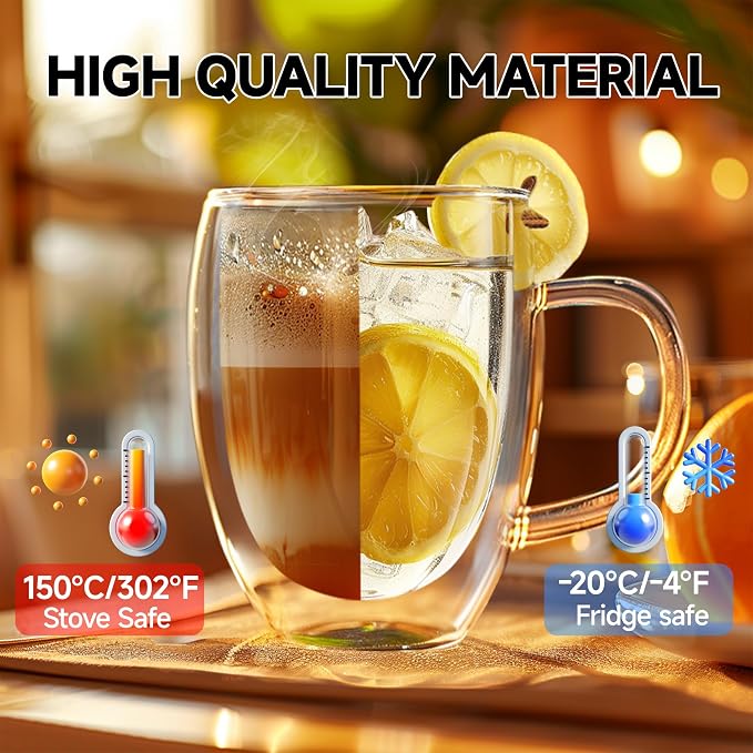 12 Ounces Set of 2 Double Walled Glass Coffee Mugs - Image 2