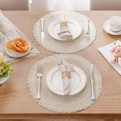 SHACOS Round Placemats Set of 4 Boho Braided Border Table Place Mats - Image 2