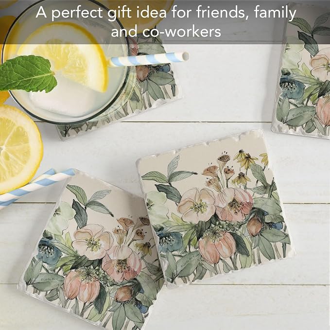 Thirstystone Floral Sketch 4 Pack Tumbled Tile Stone Coasters | 4" Square - Image 4