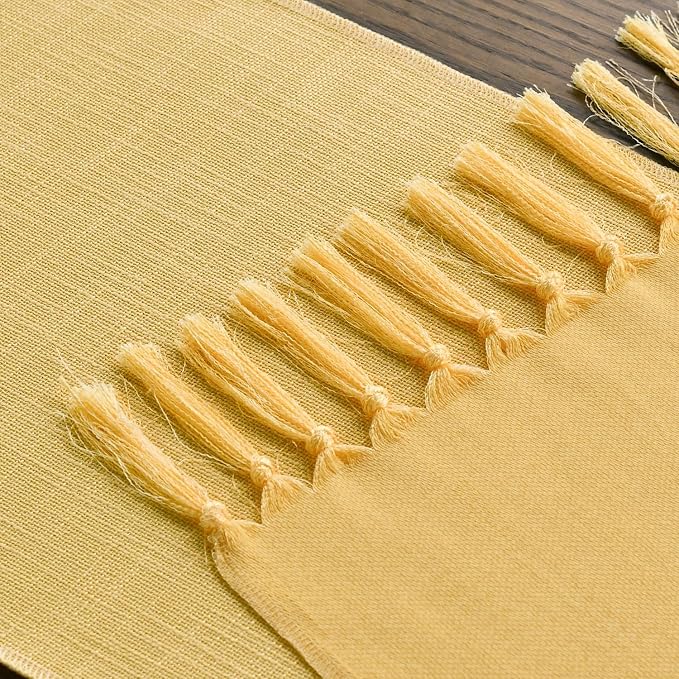 Artoid Mode Yellow Tassel Table Runner, Summer Linen Blend Rustic Farmhouse - Image 4