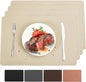 Vinyl Placemats Set of 4 Heat Resistant Easy Clean Non-Slip Place Mats for Dining Table Faux Leather Waterproof Stain Resistant Wipeable Washable PVC Table Mats(4, Beige)
