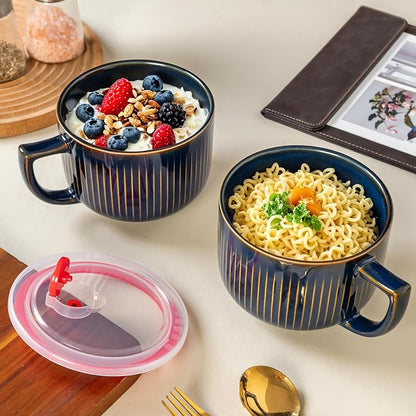 38oz Blue Ceramic Soup Mug, Large Soup Bowl - Image 9