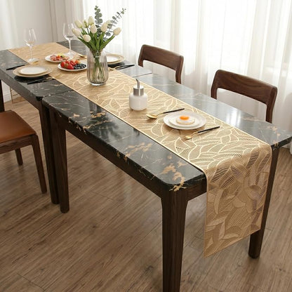 FAVE Gold Table Runner 72 Inches Long Hollow-Out Leaf Design Table Runner | - Image 2