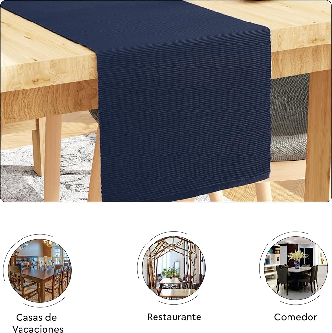 Encasa XO Table Runner, Yarn Dyed Ribbed Cotton 13"x59" | Solid Navy Blue - Image 4