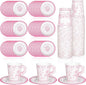 Whaline 80 Pcs Pink White Floral Paper Tea Cups and Saucers Porcelain by Whaline