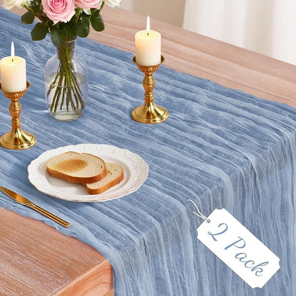 2 Pack Cheesecloth Table Runner, 120 Inch Dusty Blue Table Runner by Unknown