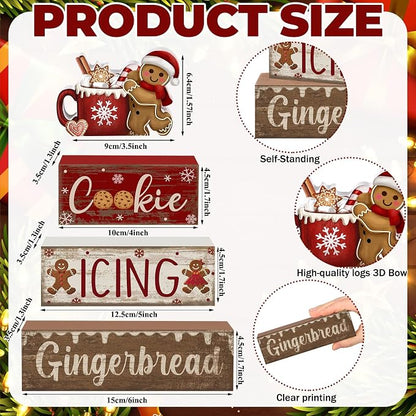 Moucuny 4 Pcs Christmas Table Decor Wooden Gingerbread Cocoa Decoration - Image 4
