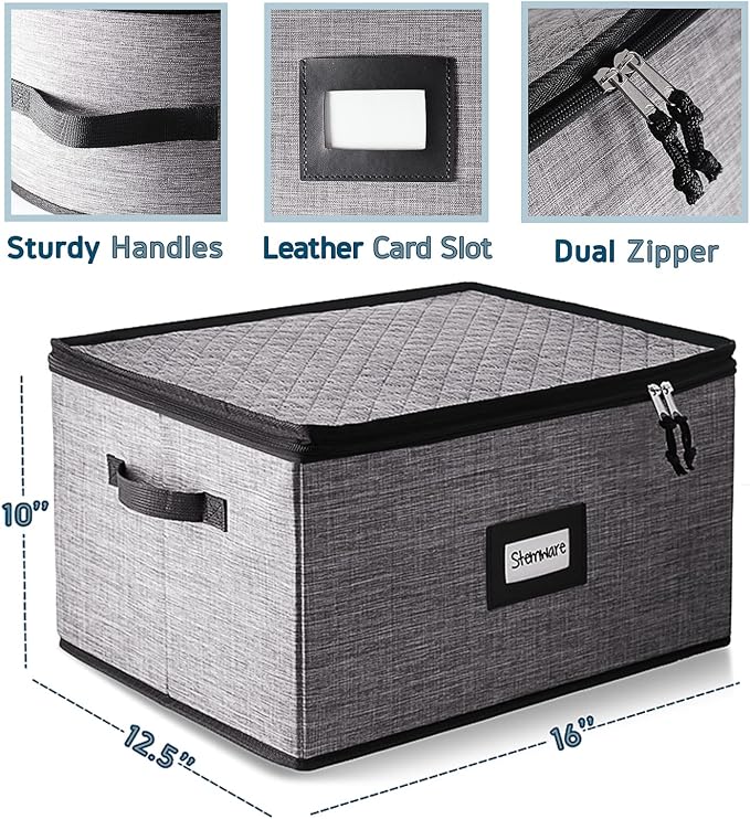 Wine Glass Storage Box with Dividers, 2 Pack Stackable Stemware Storage Cases - Image 2