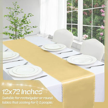 VACVELT Gold Satin Table Runners, 12x72 Inch, 12 Pack, Scalloped Edge | Silky - Image 3