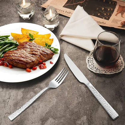 E-far Hammered Dinner Knives Set of 6, 8.9 Inch Stainless Steel Serrated Steak - Image 7