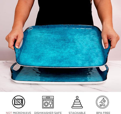 TP Melamine Serving Trays with Handles, 17” x 12”, Retro Teal | Rectangular - Image 2