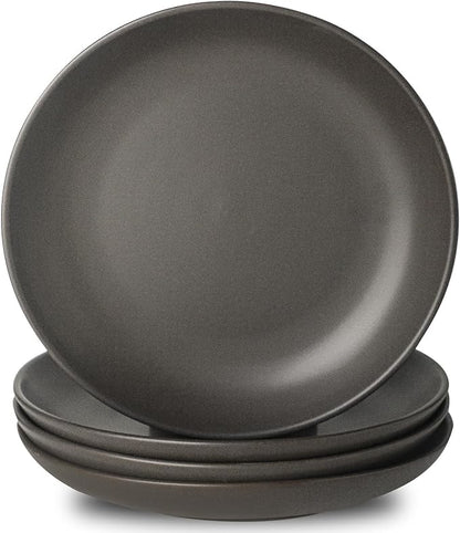 Dinner Plates Set of 4, 10 Inch Ceramic Plates - Stoneware Dinnerware Set for Pancakes, Scratch Resistant Black Plates, Microwave Oven and Dishwasher Safe for Steak, Noodle, Kitchen