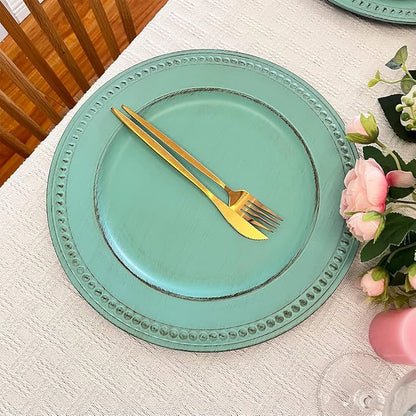 Antique Green Charger Plates, 13 Inch Vintage Dinner Plate Chargers Round - Image 3