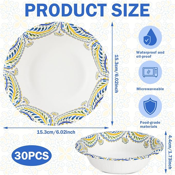 30 Pcs Paper Bowls 8 oz, Disposable Small Paper Bowls, Soak Proof, Cut Proof - Image 2