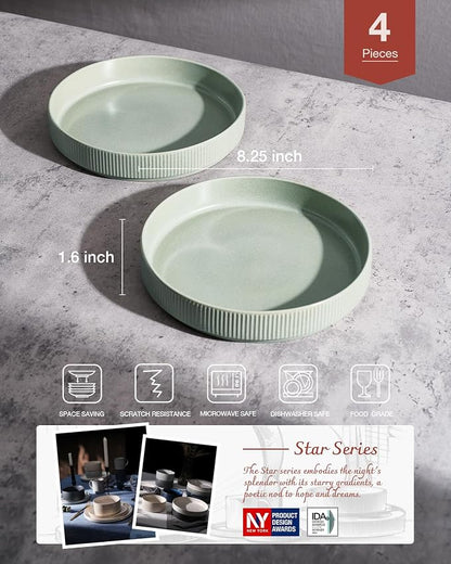 famiware Star 8.25" Pasta Bowls Set of 4, Bowl Plates, Light Green | Microwave - Image 2