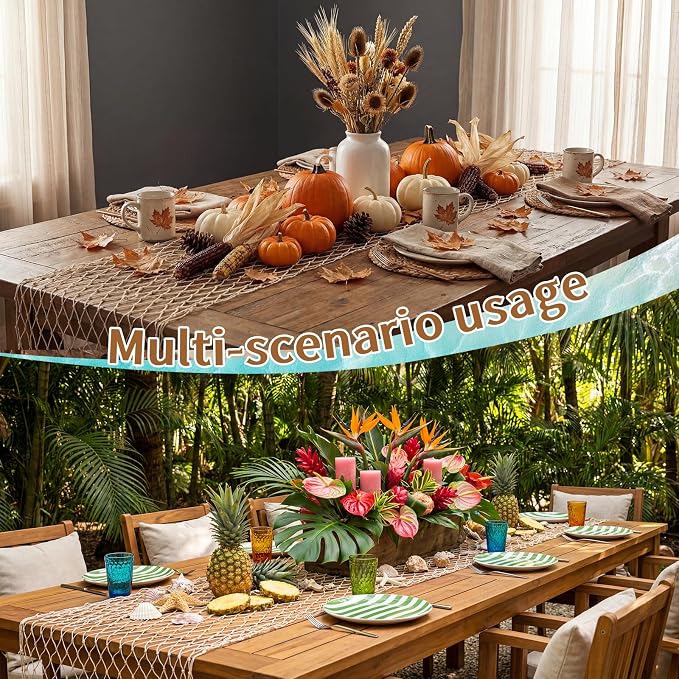 SATINIOR 3 Pcs 12 x 72'' Fishing Net Table Runner Party Decoration, Natural | - Image 6