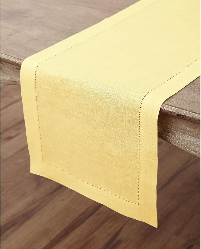 Solino Home 100% Pure Linen Dining Table Runner Yellow Woven, 14 x 132 in | - Image 3