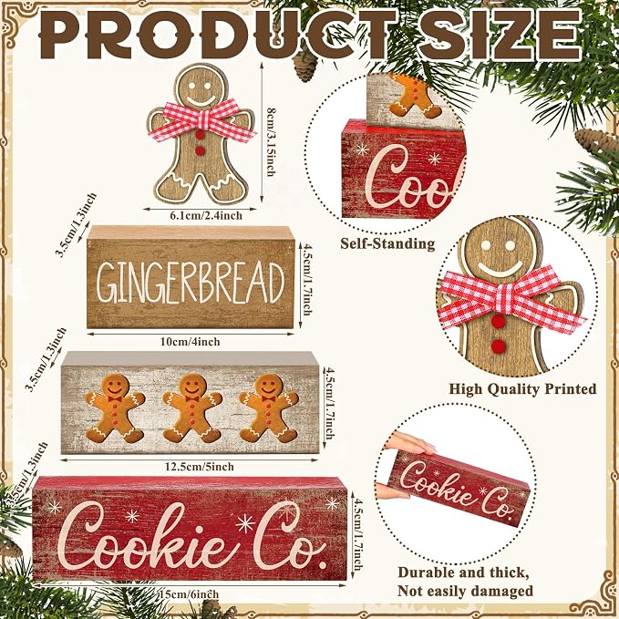Moucuny 4 Pcs Christmas Table Decor Gingerbread Man Decoration Christmas - Image 2