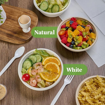ECOLipak 20 OZ 150 Count Paper Bowls, Disposable Compostable Large Soup Bowl, Heavy Duty Bagasse Bowls for Family Lunch, Dinner Meals, Camping, Party