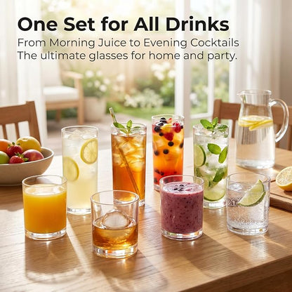 Meolibour® Acrylic Drinking Glasses Set of 8, 14oz Rocks & 20oz Water Cups - Image 6