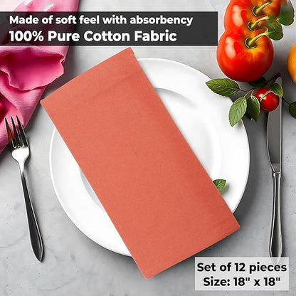 Urban Villa Cotton DinnerNapkins Set of 12, Highly Absorbent 18x18 Inches Soft Premium Cloth Napkins, Hotel Quality Napkins, Reusable & Washable Table DinnerNapkins - (Orange Pumpkins, Solid)