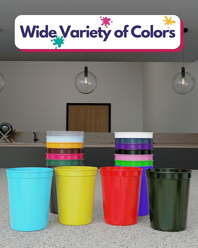 PartyPrints 100 Pack Small 10 to 12 oz Clear Reusable Blank Plastic Cups - Image 6