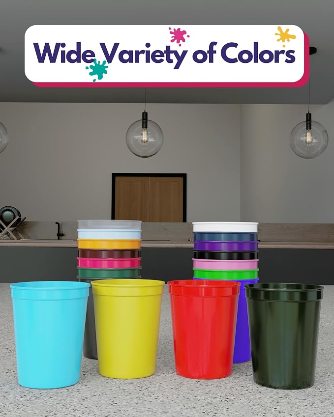 PartyPrints 100 Pack Small 10 to 12 oz Yellow Reusable Blank Plastic Cups - Image 7