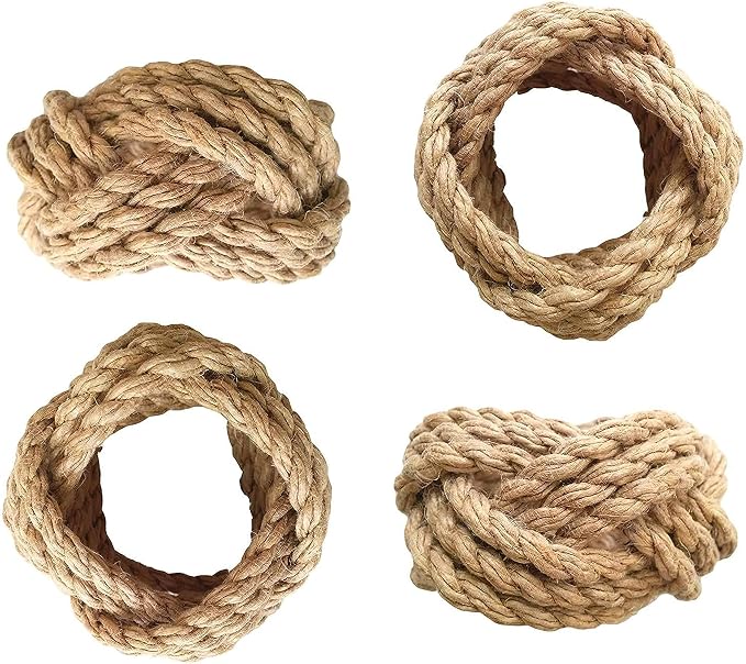 Jute Napkin Rings Set of 4 | Elegant Woven Nautical Napkin Rings | 100% Natural by Jolitee