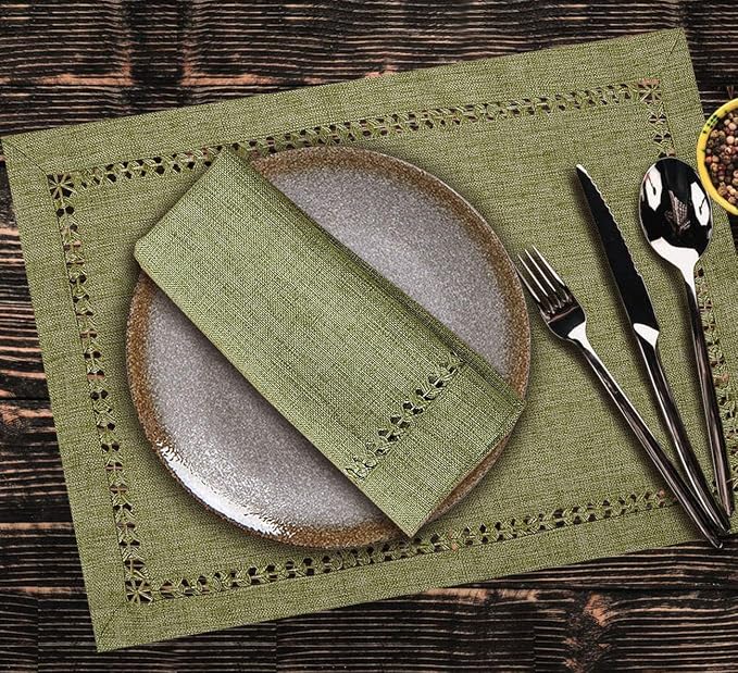 Grelucgo Set of 4 Handcrafted Solid Sage Green Color Dining Table Place-mats - Image 2