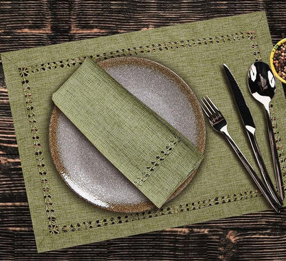 Grelucgo Set of 4 Handcrafted Solid Sage Green Color Dining Table Place-mats - Image 2