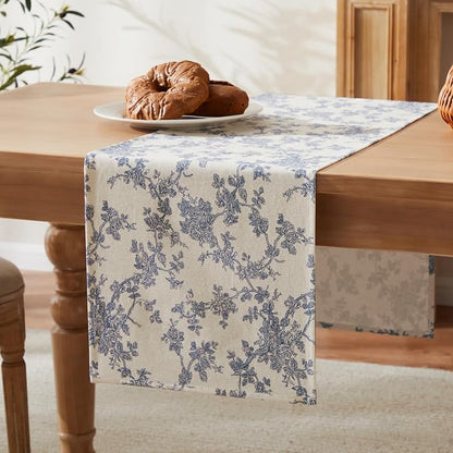 French Pastoral Farmhouse Table Runners, 13x36 Inch Blue | 100% Organic Cotton - Image 7