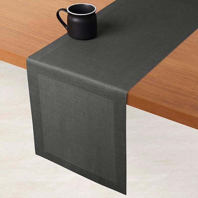D'Moksha Homes Linen Charcoal Grey Table Runner 108 Inches Long - 100% Pure Linen Dining Table Runner 14 x 108 Inch for Spring, Easter - Machine Washable