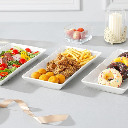 MALACASA 3 Tier Serving Trays for Party, 12 Inch Porcelain White Trays for Serving Food, Dessert Stand with Collapsible Gold Metal Rack