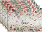 Valentines Day Love Heart Rose Placemats Set of 4 Valentine Eucalyptus Leaves Linen Table Mats Heat 12x18 Inch Spring Resistant Washable Table Mats for Kitchen Dining Decoration