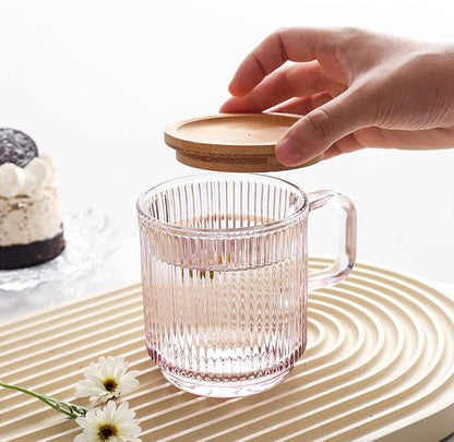 Lysenn Pink Glass Mug with Lid, Premium Glass Coffee Mug, 12 oz Tea Cup | - Image 6